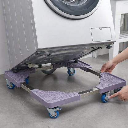 Wukusy adjustable fridge and washing machine stand with wheels, movable base, and sturdy frame for easy appliance support.
