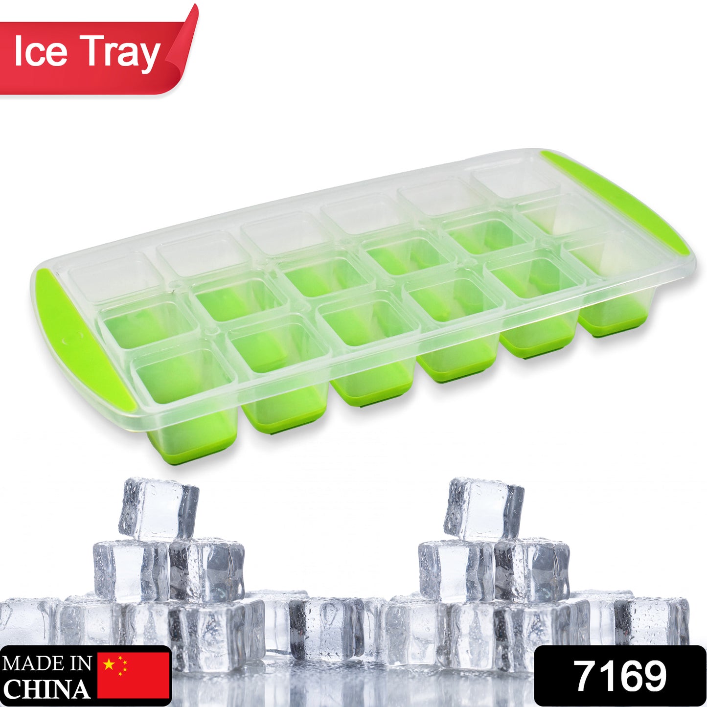Wukusy 18-cavity silicone ice cube tray with easy-release flexible bottom, stackable, BPA-free food-grade material for freezer use