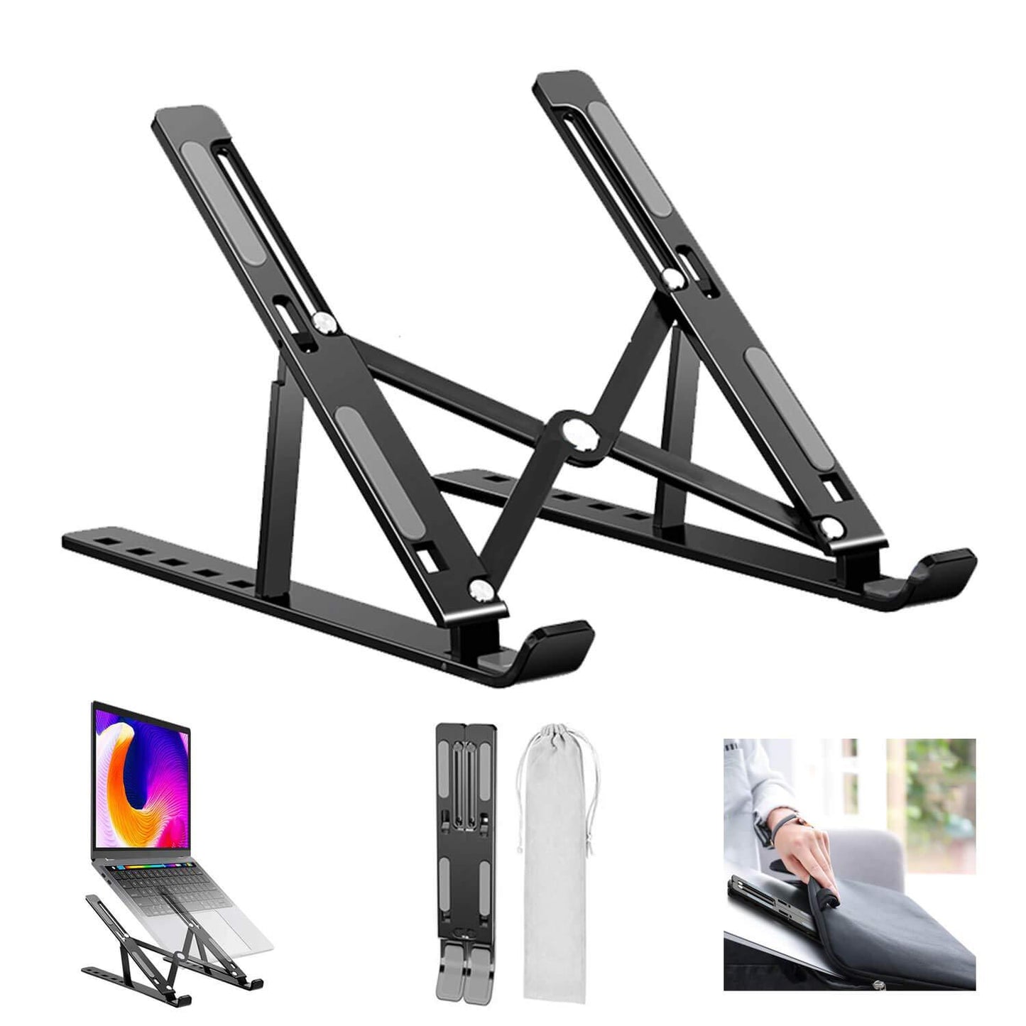 Wukusy adjustable office laptop stand with foldable legs and high-quality fiber surface for ergonomic workspace setup.