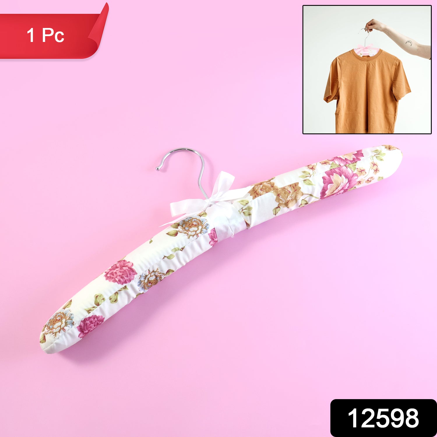 Wukusy premium padded floral clothes hanger with floral fabric cover, ideal for delicate garments and home closet organization.
