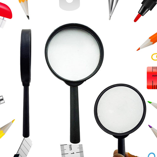 Wukusy 9145 magnifying glass set with two real glass lenses, 90mm and 60mm, break-proof reading aids for eye protection.