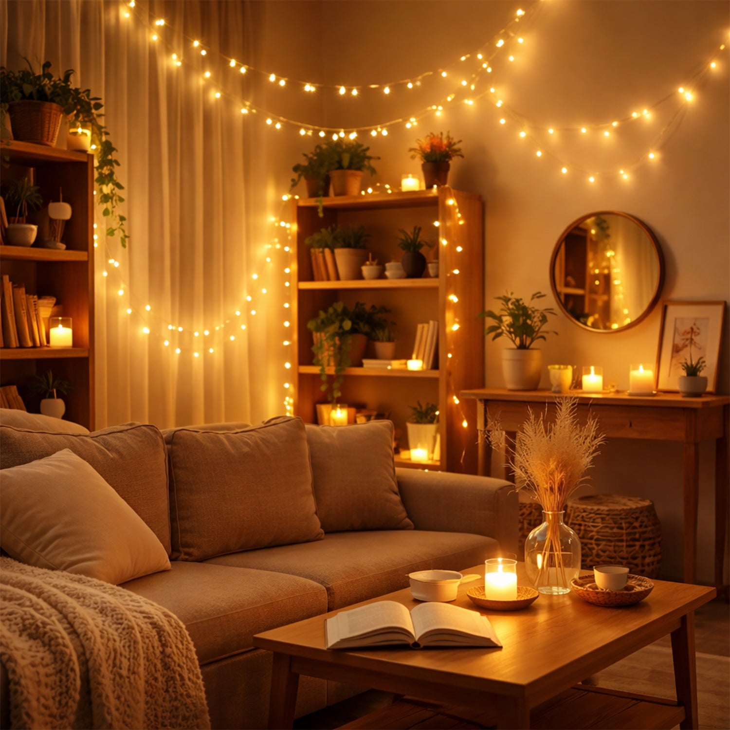 Decorative LED string light set by Wukusy with mixed design, featuring warm glow lights for home decor or festive ambiance