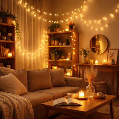 Decorative LED string light set by Wukusy with mixed design, featuring warm glow lights for home decor or festive ambiance