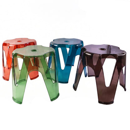 Set of four transparent plastic sitting stools, 28x26cm, sturdy indoor and outdoor seats by Wukusy.