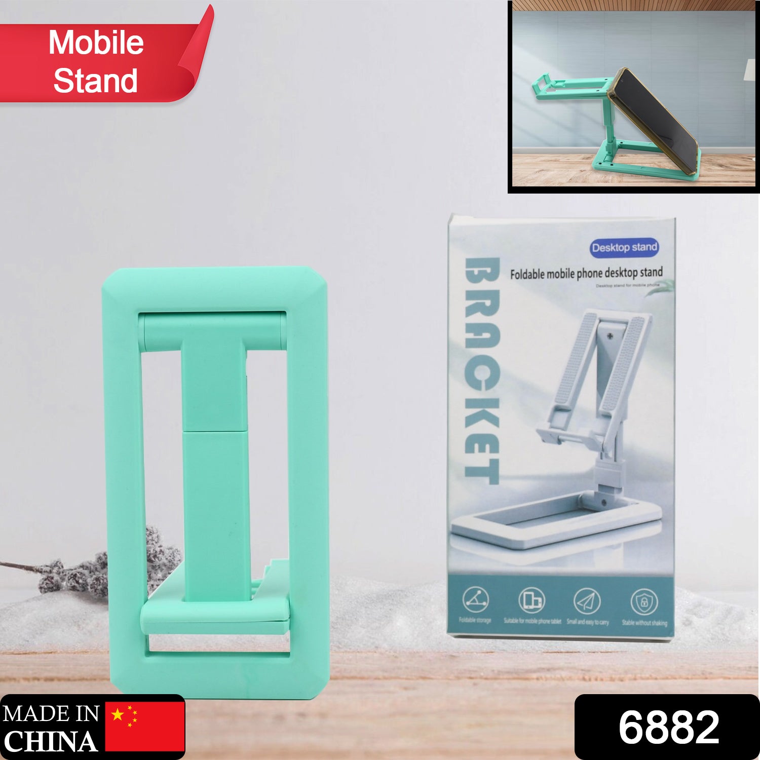 Wukusy adjustable mobile phone stand with foldable design, sturdy build, non-slip base, suitable for all smartphones on a desk.