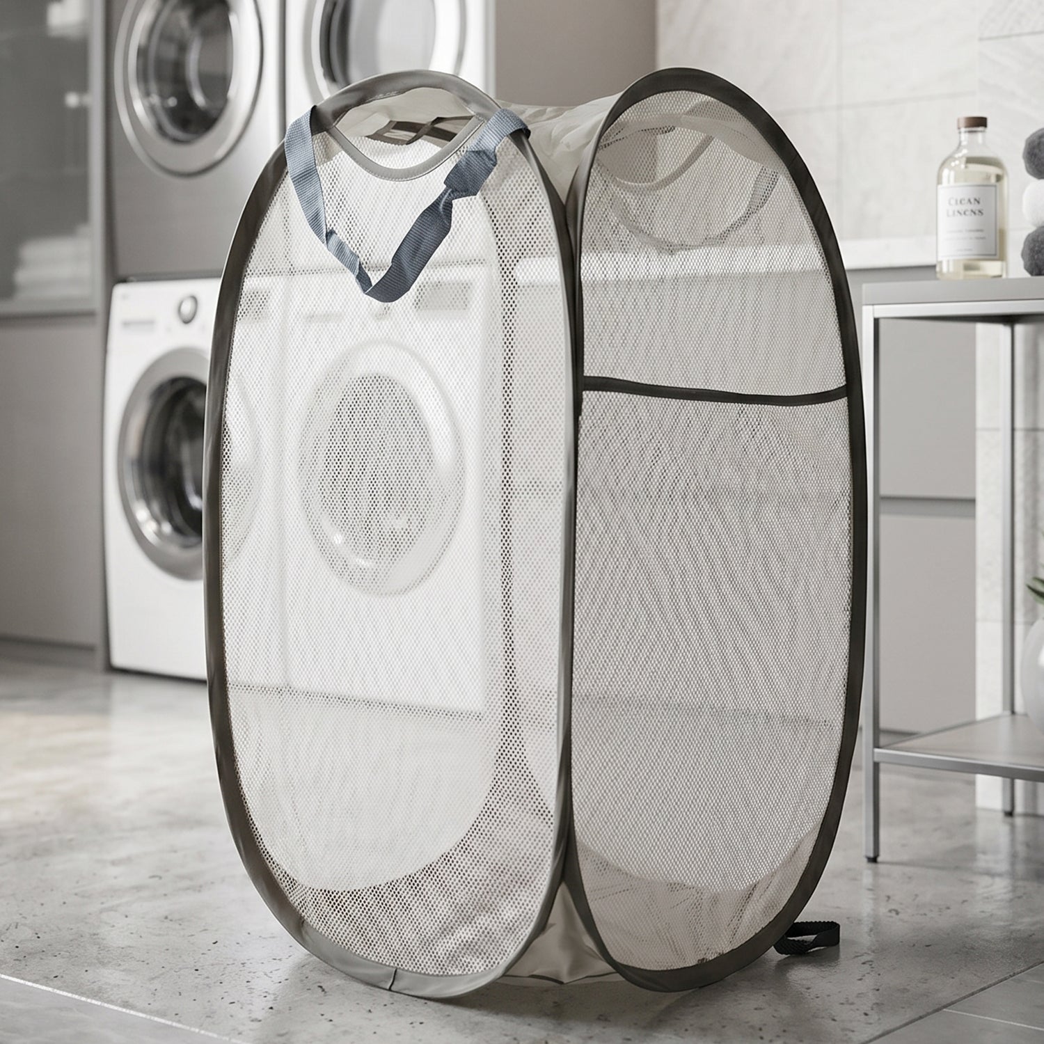 Foldable mesh laundry basket by Wukusy, 1-piece clothes storage bag with mix design, lightweight and breathable for easy organization.