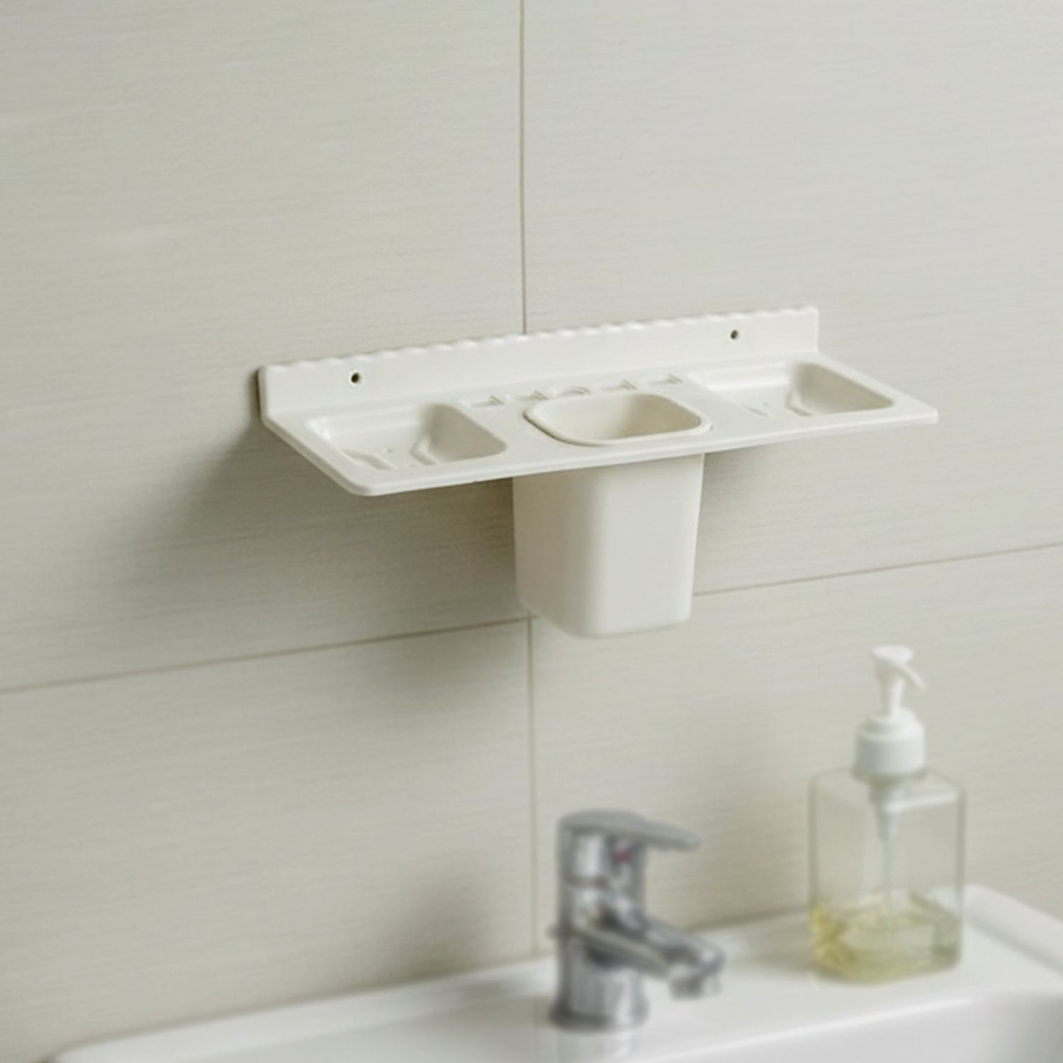 Wall-mounted bathroom organizer from Wukusy with four compartments for toiletries and accessories, ideal for home improvement.
