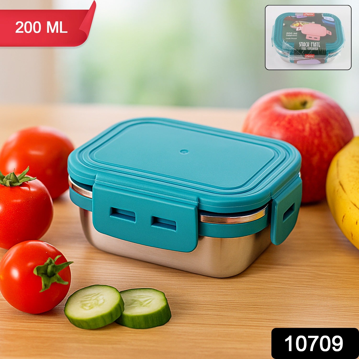 Apex stainless steel mini stack plate food container by Wukusy, 200 ml capacity, with a sleek, durable design for kitchen storage.