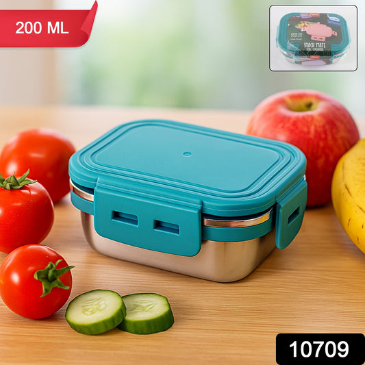 Apex stainless steel mini stack plate food container by Wukusy, 200 ml capacity, with a sleek, durable design for kitchen storage.