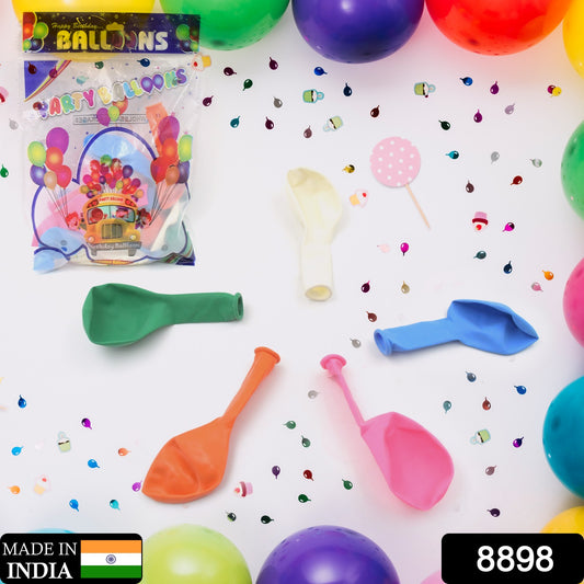 Set of 24 multicolor latex balloons for birthday and celebration decorations, featuring various vibrant colors and playful designs.