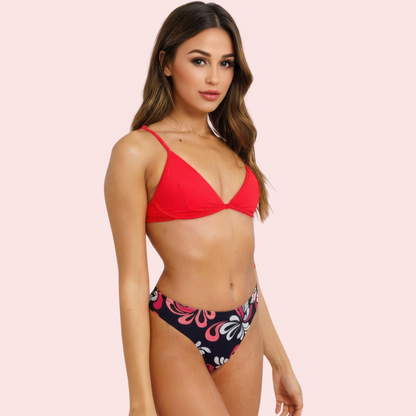 Floral print high-cut bikini bottom by Snazzyway, showcasing a vibrant floral pattern and high-rise fit on a white background.