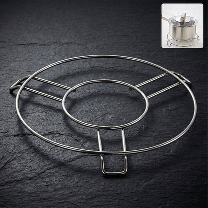Stainless steel round hot pot stand for table, designed by Wukusy, ideal for home and kitchen use.