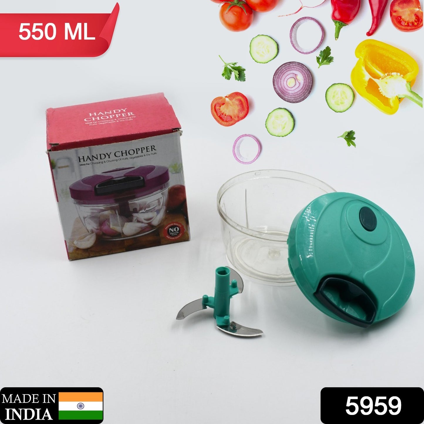 Wukusy Handy Mini Plastic Vegetable Chopper with 3 blades for chopping onions and vegetables in the kitchen