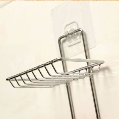 Wukusy kitchen bathroom soaps storage rack with two hooks, mounted on wall for organizing soaps and accessories.