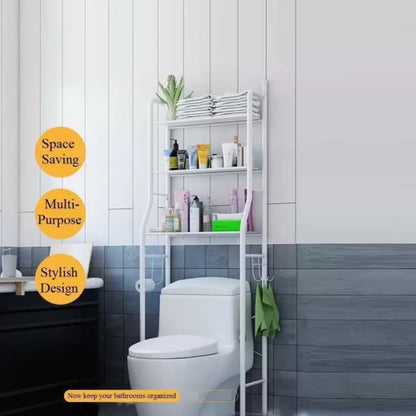 Wukusy 8803 multi-layer metal bathroom storage rack with shelves for toilet, laundry room, and wash basin organization