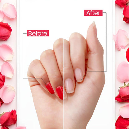 Wukusy acetone-free nail paint remover wet wipe showing soft cloth with nail polish removal for gentle nail care.