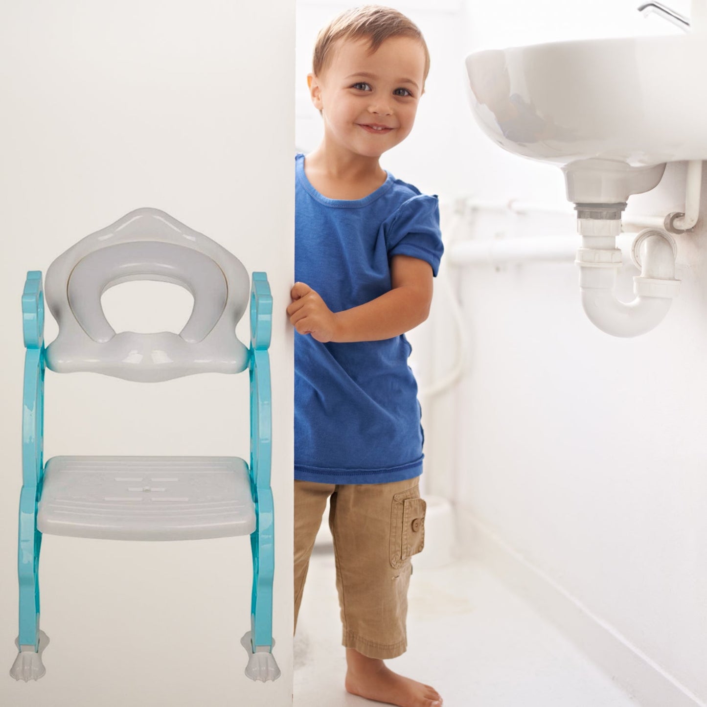 Wukusy 2-in-1 potty training toilet seat with step stool, soft padded seat, non-slip wide step for boys and girls toddler kids