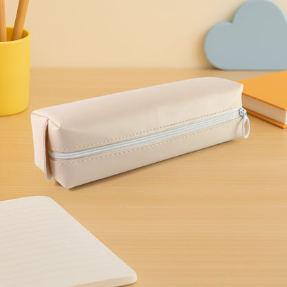 Slim Wukusy PU leather pencil pouch for office, compact and stylish storage for pens and stationery in a sleek design.