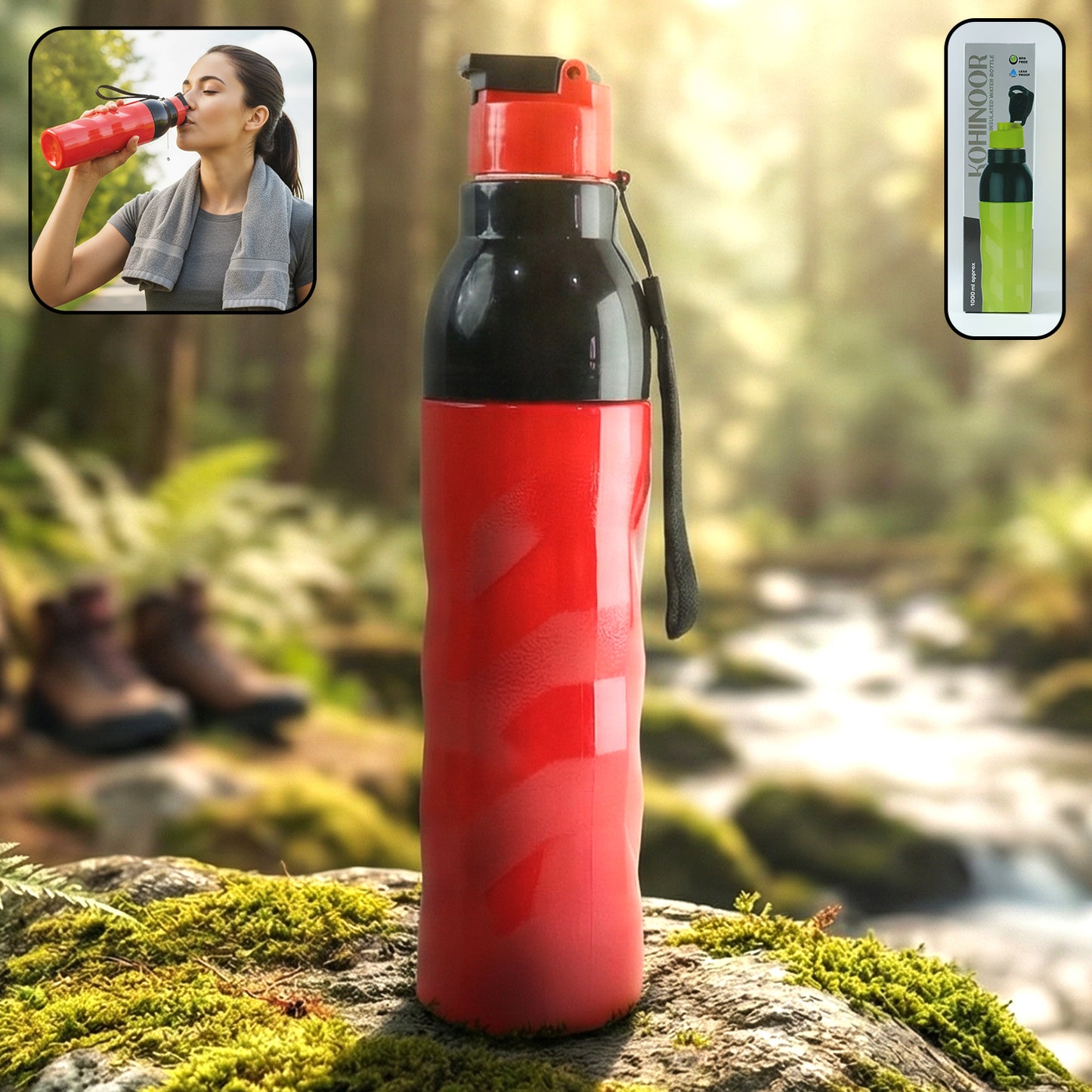 Wukusy plastic sports water bottle, 1000ml capacity, clear with blue lid, designed for active use and hydration.