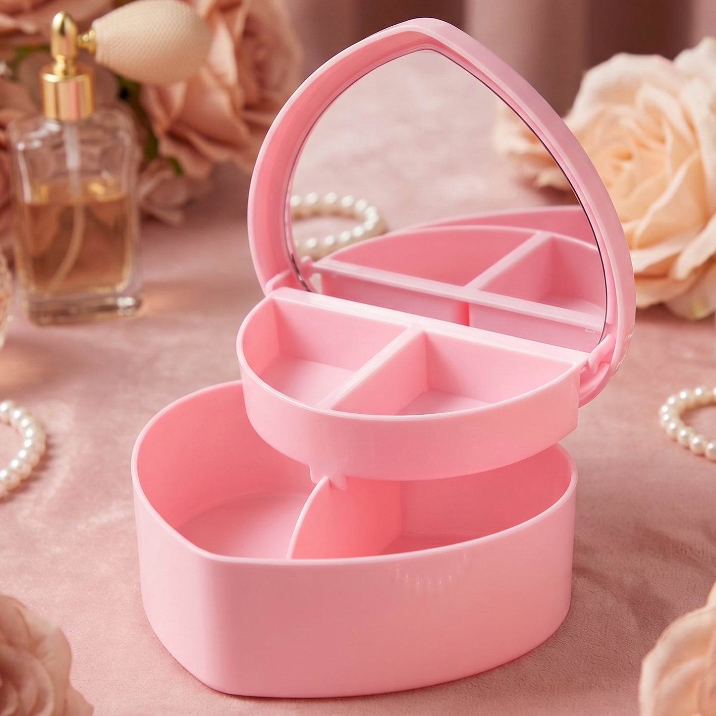 Wukusy multipurpose makeup storage box with mirror, clear plastic organizer for cosmetics and beauty essentials.