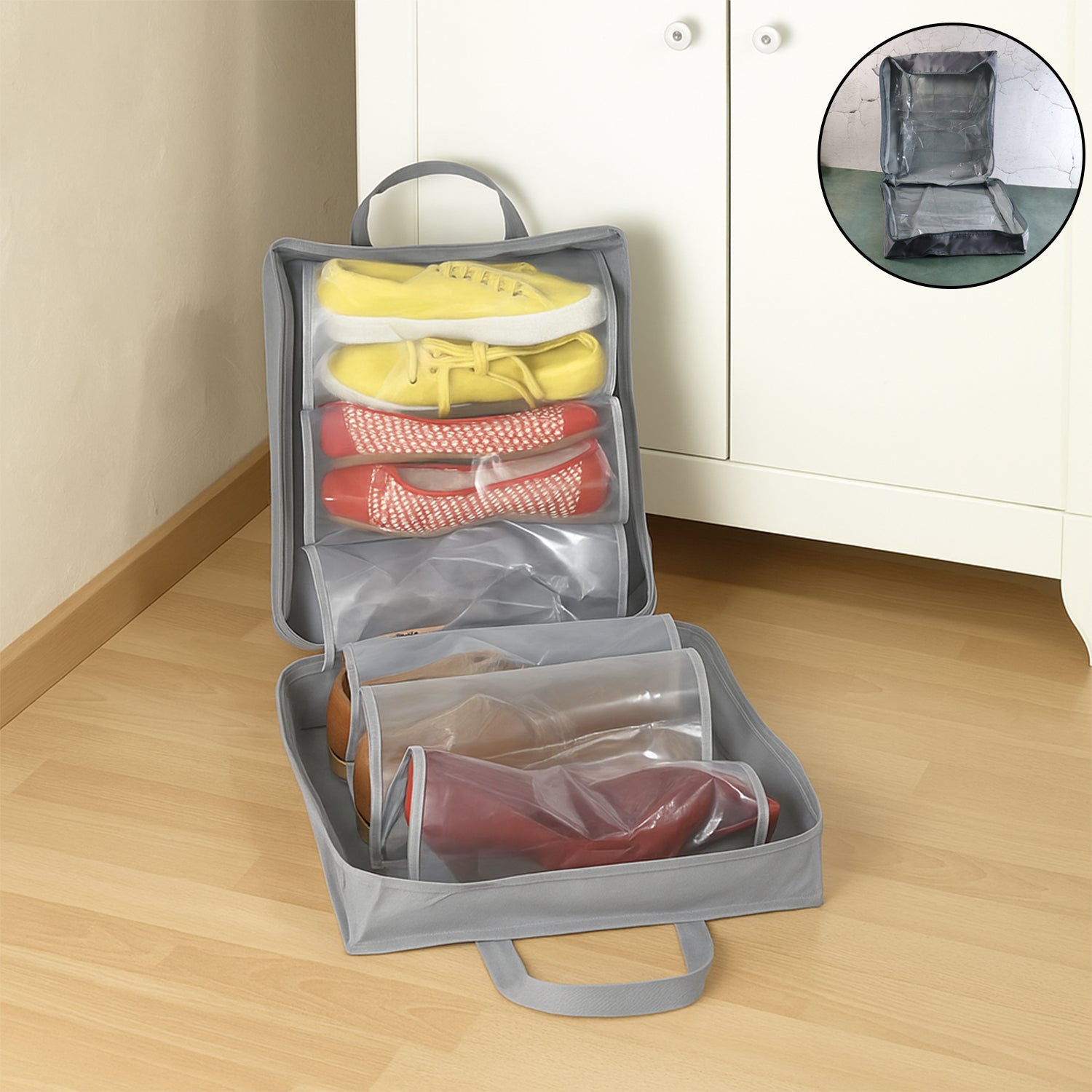 Wukusy travel shoe storage bag with zipper, compact and lightweight, designed to organize and protect shoes during travel.