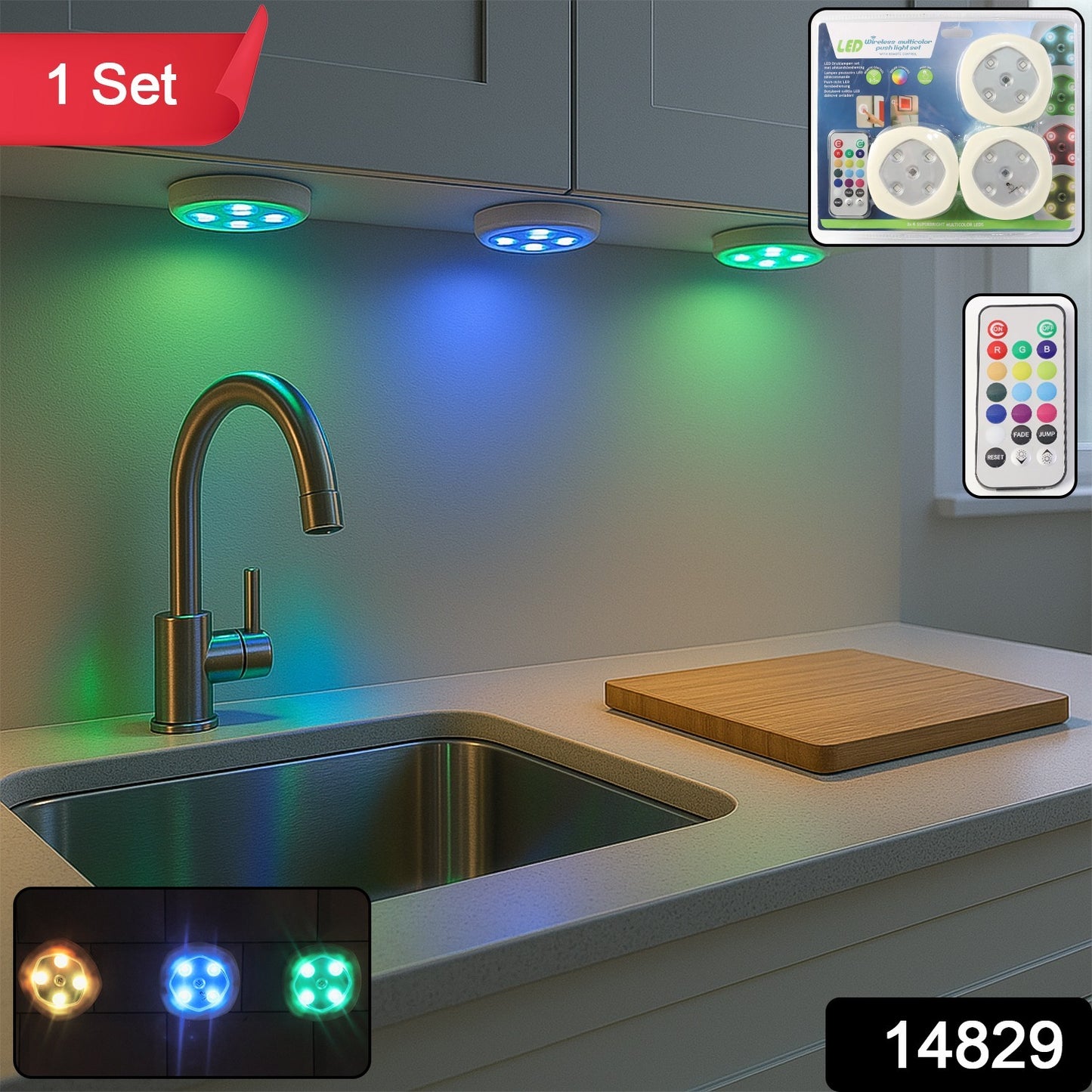 Multicolor remote control LED touch light set by Wukusy, featuring vibrant color options and sleek modern design.