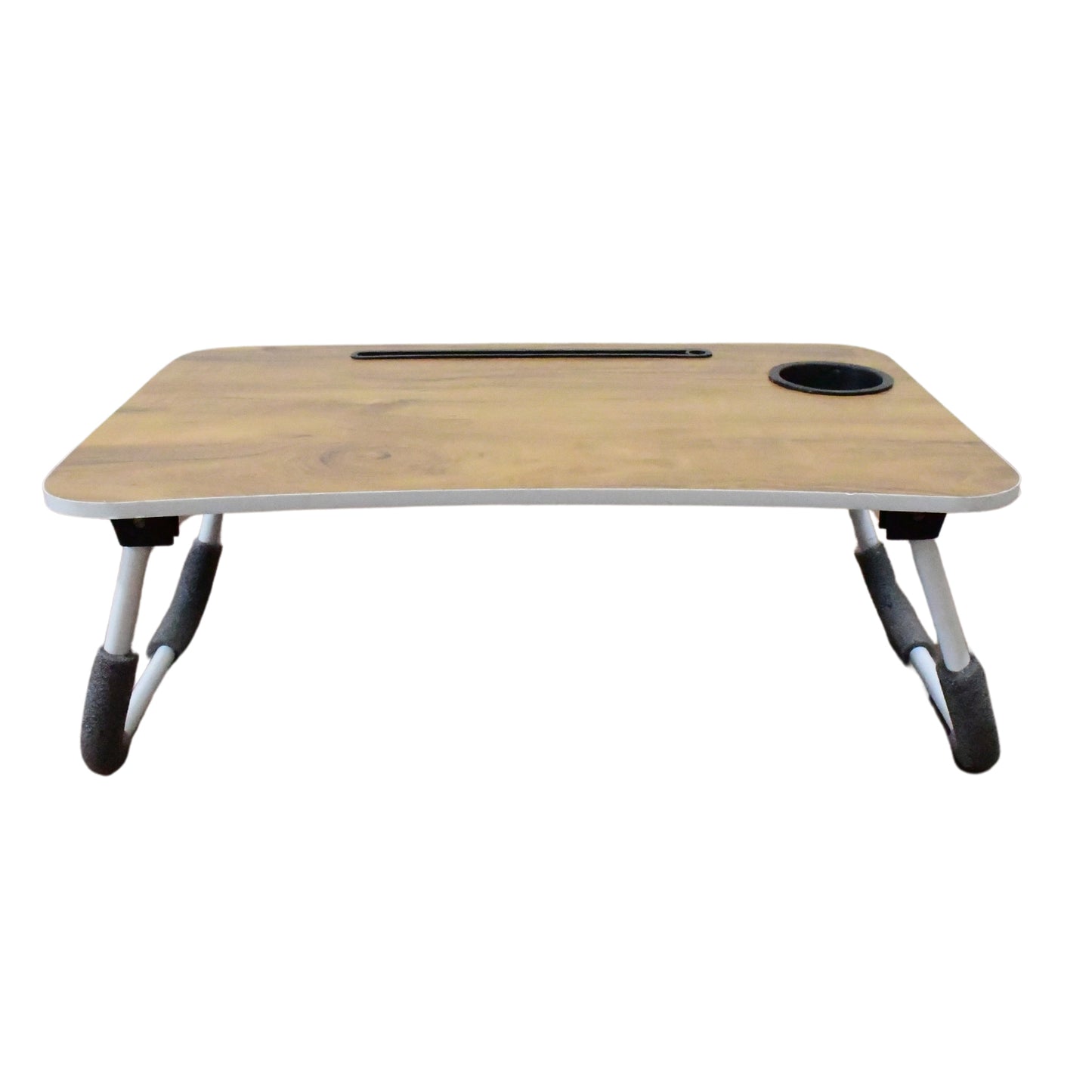 Wukusy multi-purpose laptop desk with foldable cupholder and drawer, plain design suitable for study and reading.