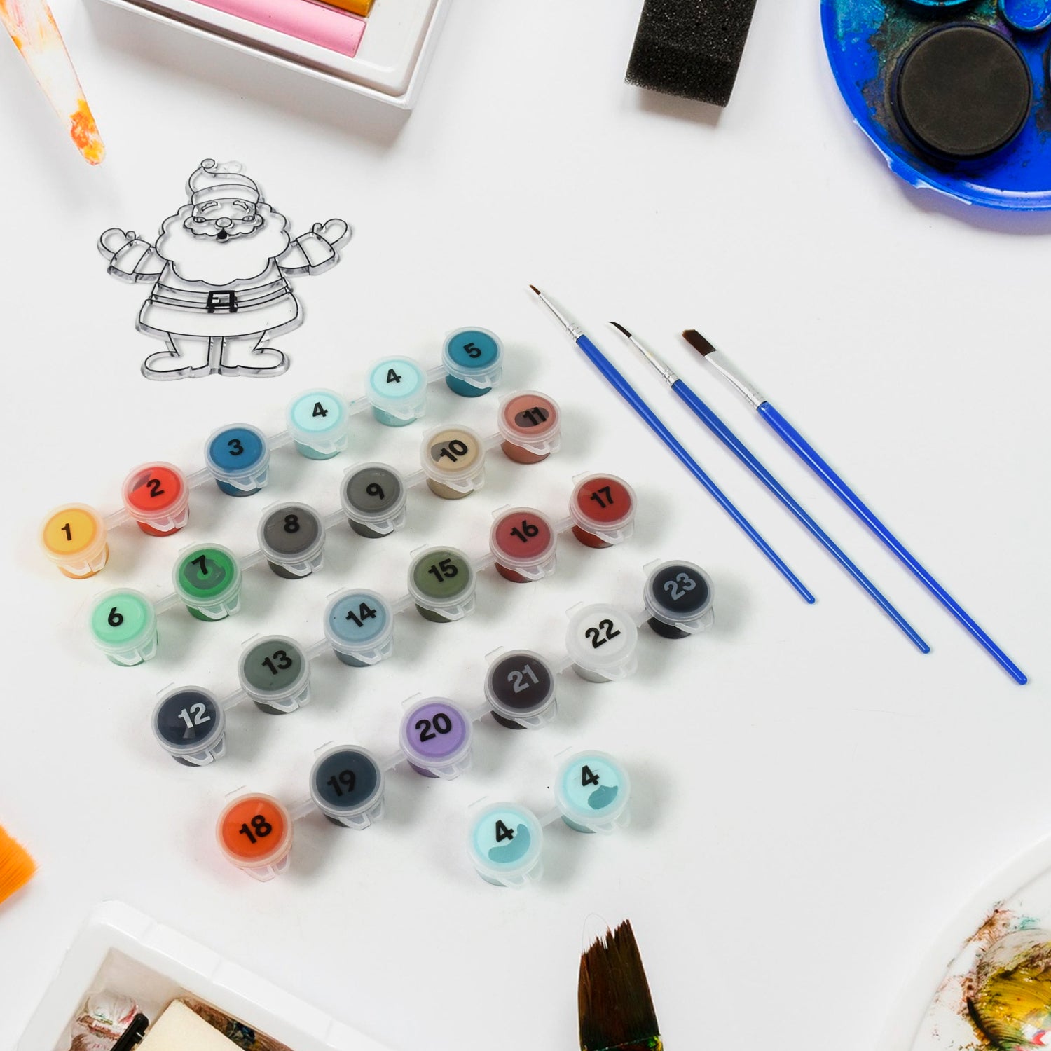 Wukusy Paint By Number Kits 2 set with 24 numbered colors and 6 paint brushes, ideal for office and creative projects.