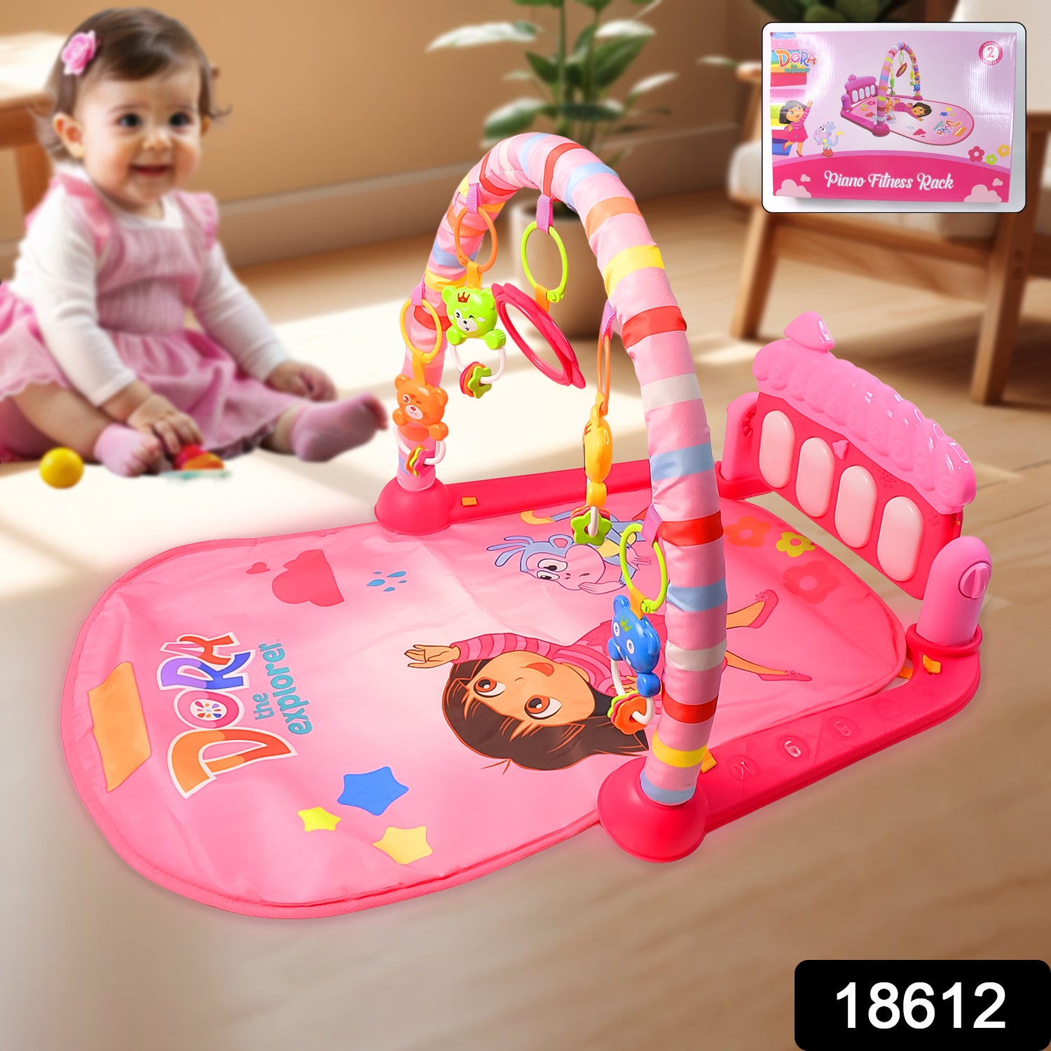 Wukusy 2-in-1 baby kick and play piano gym mat with colorful toys and fitness rack for infants and toddlers.