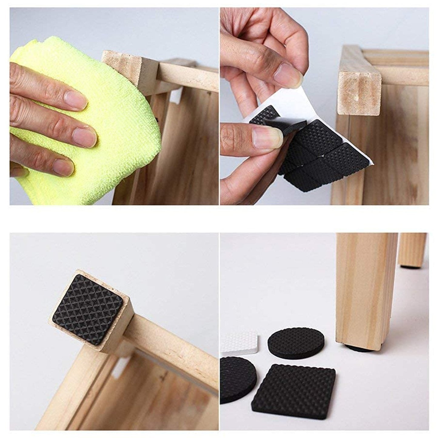 Set of 18 Wukusy square self-adhesive furniture pads for protecting floors and furniture from scratches in home improvement projects.