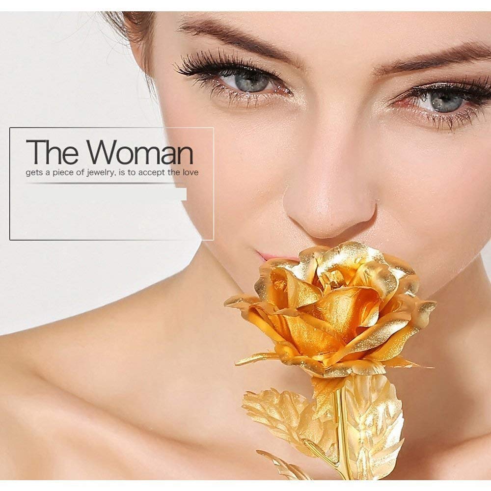 Luxury gold-plated artificial golden rose by Wukusy in a premium box, showcasing intricate gold detailing and elegant presentation.