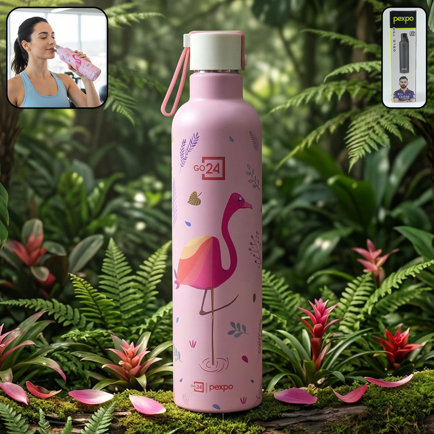 Wukusy Pexpo Oslo art printed 750ml insulated stainless steel water bottle with colorful design and screw-top lid