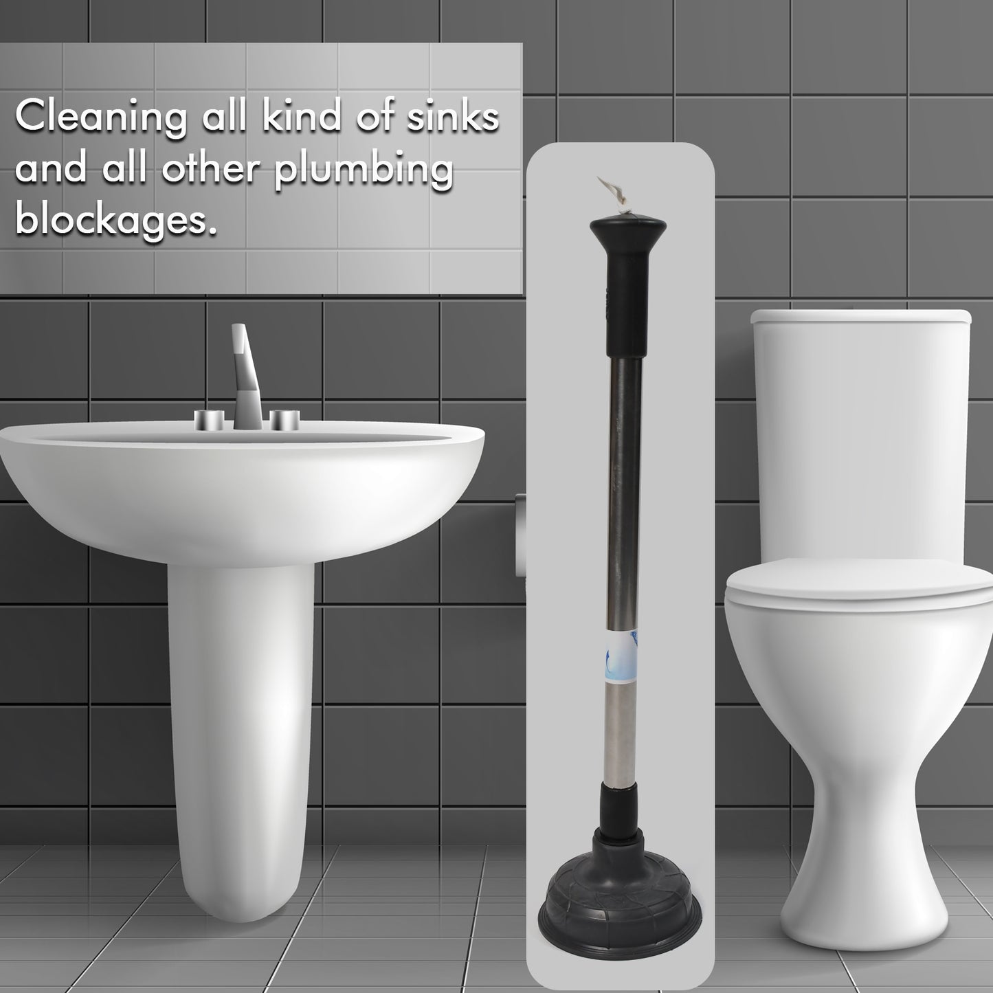 Wukusy 4032 drain unblocker sink plunger cleaner pump for kitchen sinks and toilets, showing the pump device in use.
