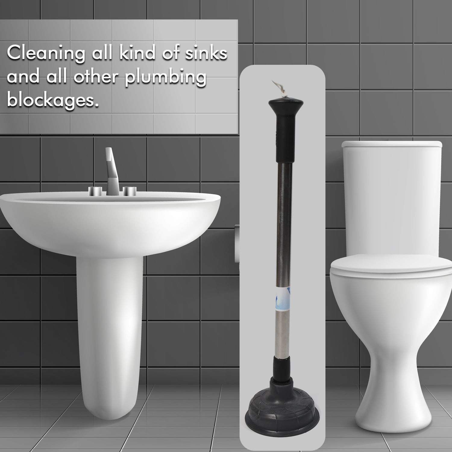 Wukusy 4032 drain unblocker sink plunger cleaner pump for kitchen sinks and toilets, showing the pump device in use.