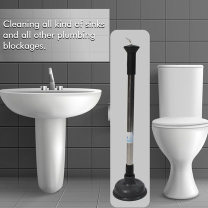 Wukusy 4032 drain unblocker sink plunger cleaner pump for kitchen sinks and toilets, showing the pump device in use.