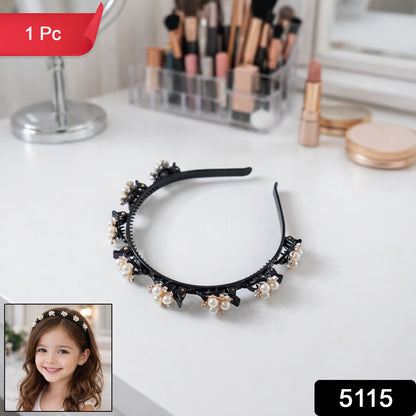 Pearl and floral embellished hairband for girls and women, stylish accessory by Wukusy, featuring elegant floral design with pearls.