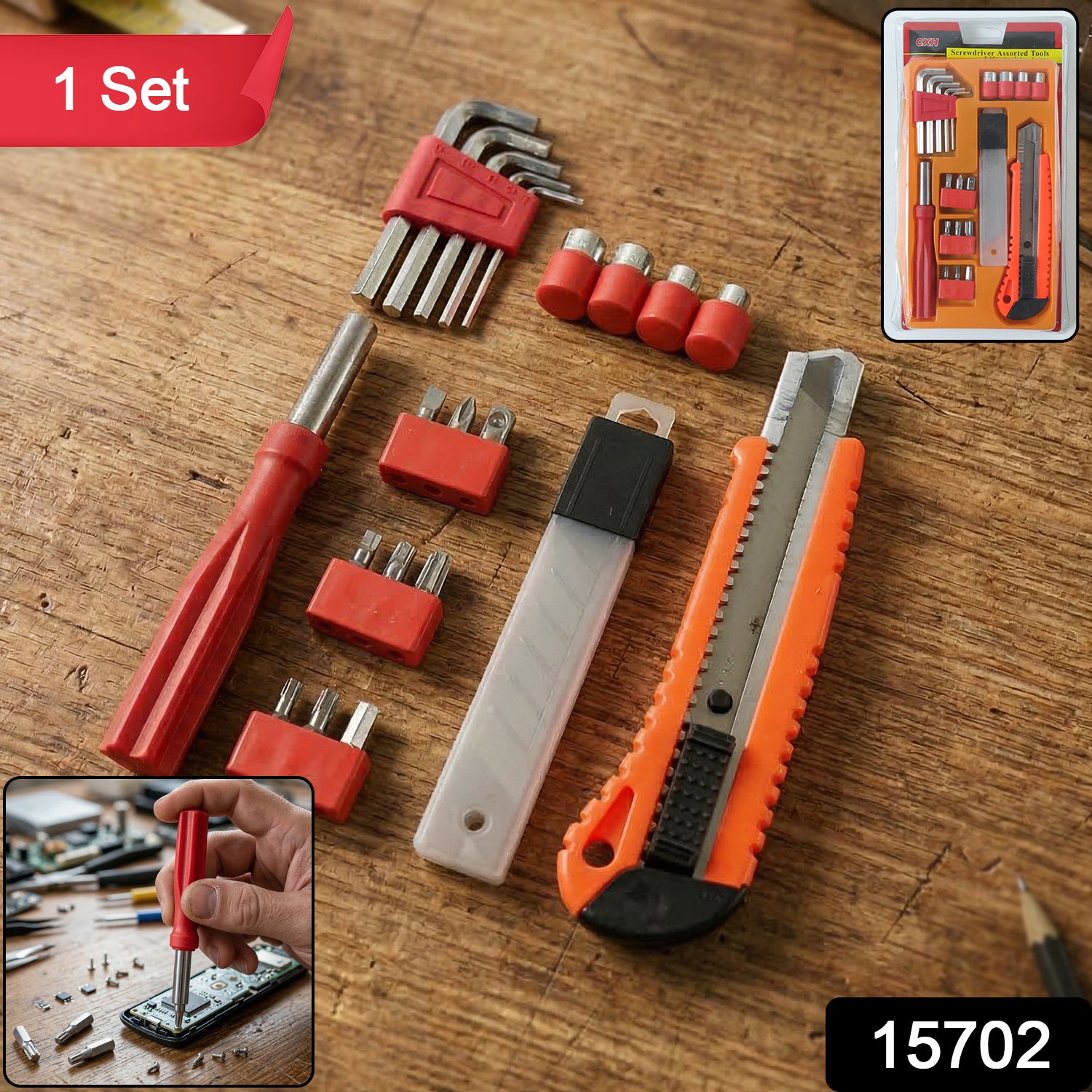 Wukusy professional screwdriver tool set with various screwdrivers and bits arranged in a black case on a white background.