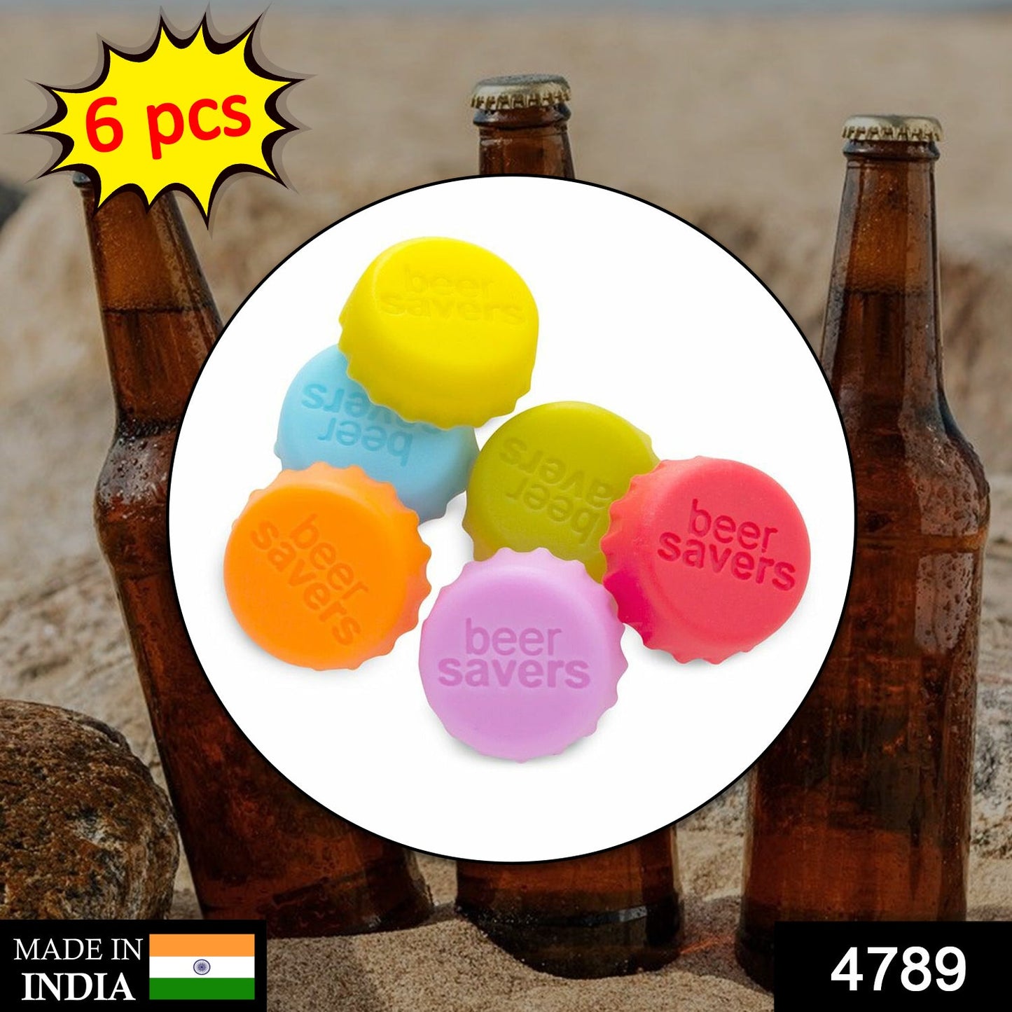Wukusy 4789 beer saver caps covering bottle mouths, used in soda and cold drinks, 6-piece set for keeping beverages fresh