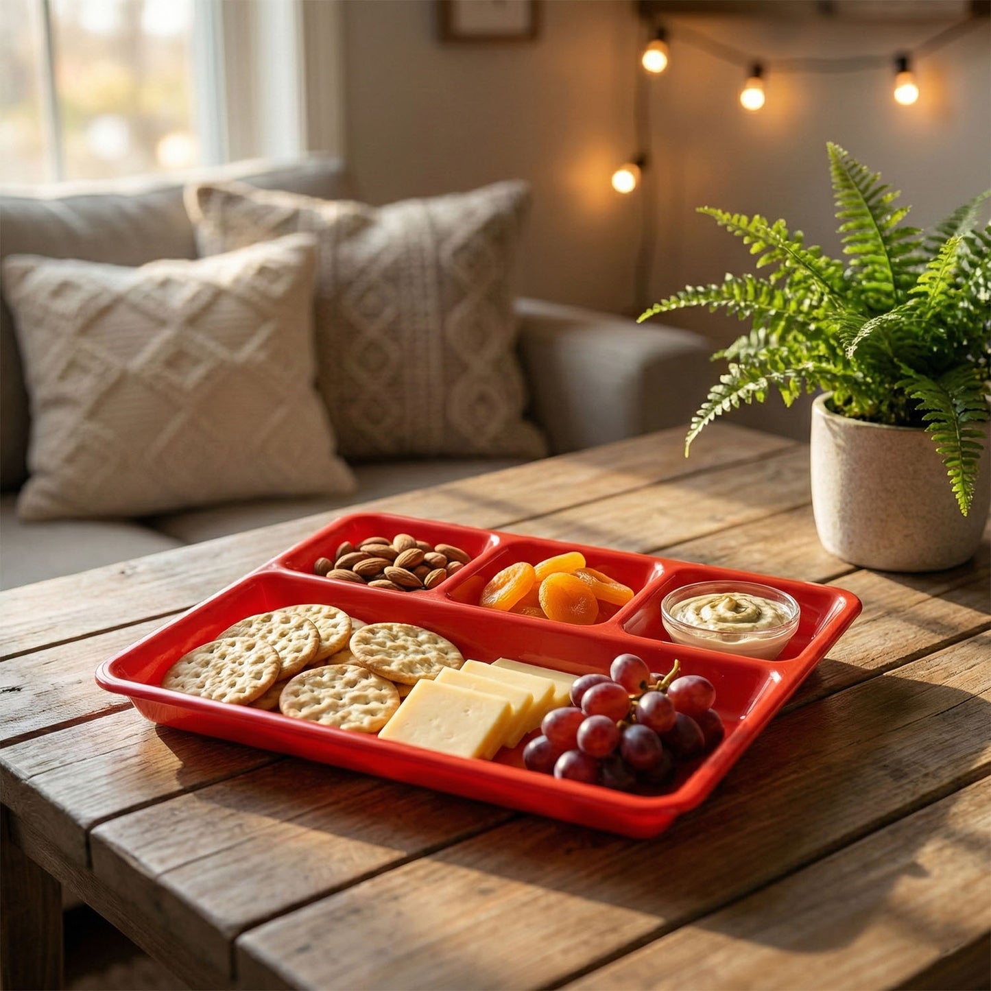 Wukusy 32x25 cm multipurpose serving tray with multiple compartments, ideal for food presentation and organization.