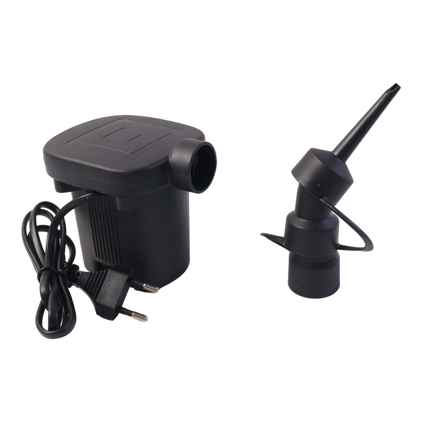 Wukusy 9080 electric air pump with three nozzles for inflating balls and balloons, shown with multiple nozzles attached