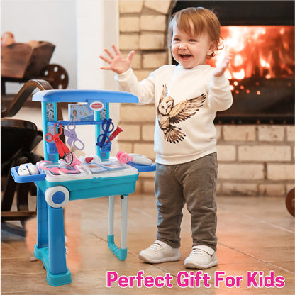 Wukusy premium little doctor toy set featuring a colorful trolley, medical tools, and accessories for kids' pretend play.