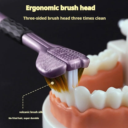 Wukusy 3-sided soft bristle toothbrush set with two toothbrushes, designed for effective cleaning and gentle oral care.