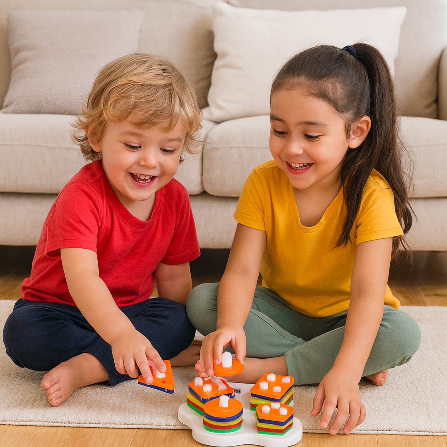 Wukusy geometric stacking sorter puzzle toy with colorful interlocking shapes for kids' educational play and fine motor skills.
