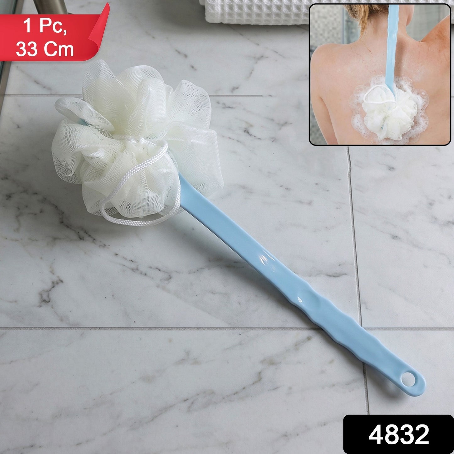 Wukusy long handle shower brush back scrubber with 33 cm handle for easy exfoliation and cleansing of hard-to-reach areas