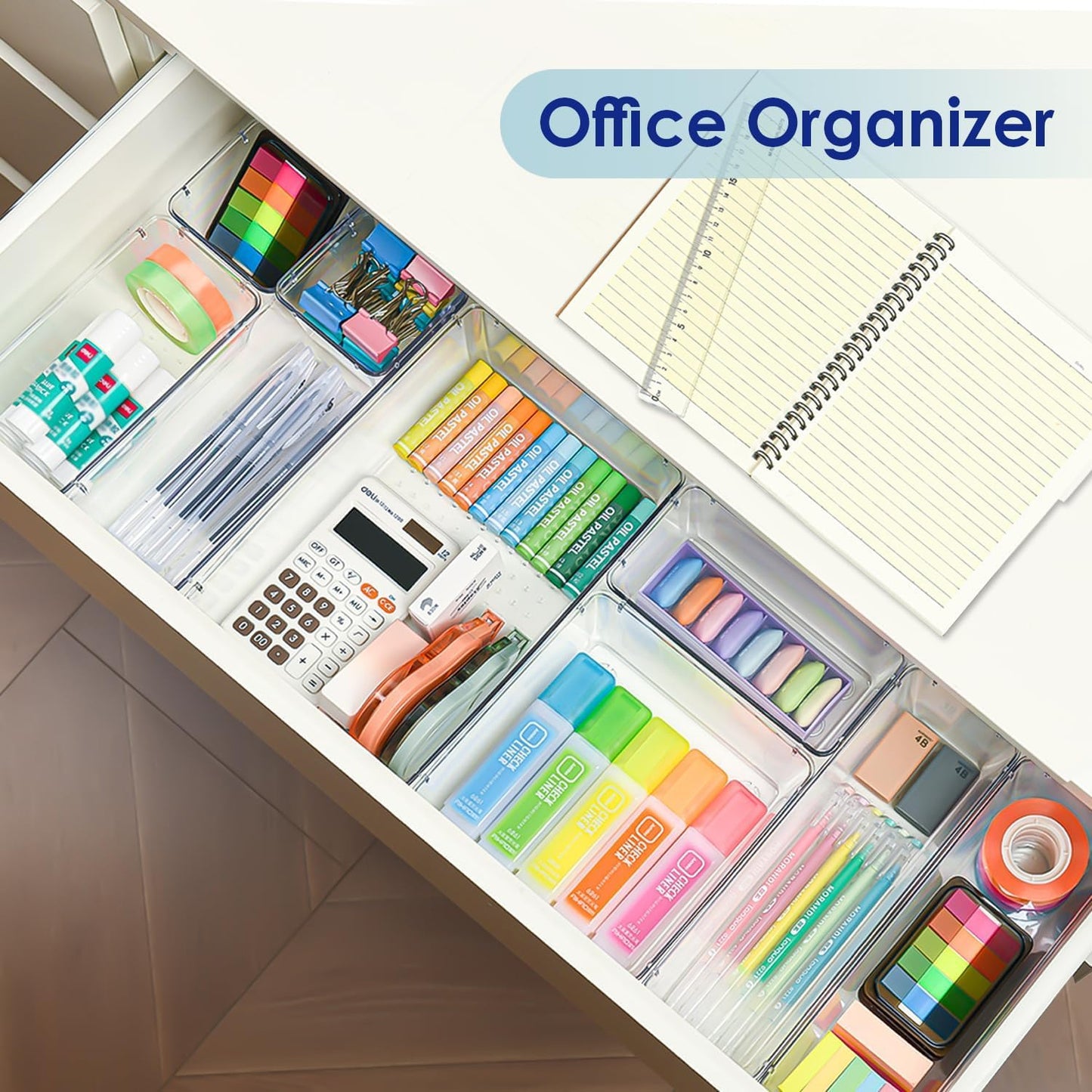 Wukusy 8-in-1 drawer organizer storage tray set with multiple compartments for efficient kitchen or office organization.