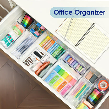 Wukusy 8-in-1 drawer organizer storage tray set with multiple compartments for efficient kitchen or office organization.