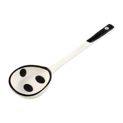 Wukusy premium 17 cm heat-resistant ceramic soup ladle with a long handle and deep bowl for serving soups and stews.