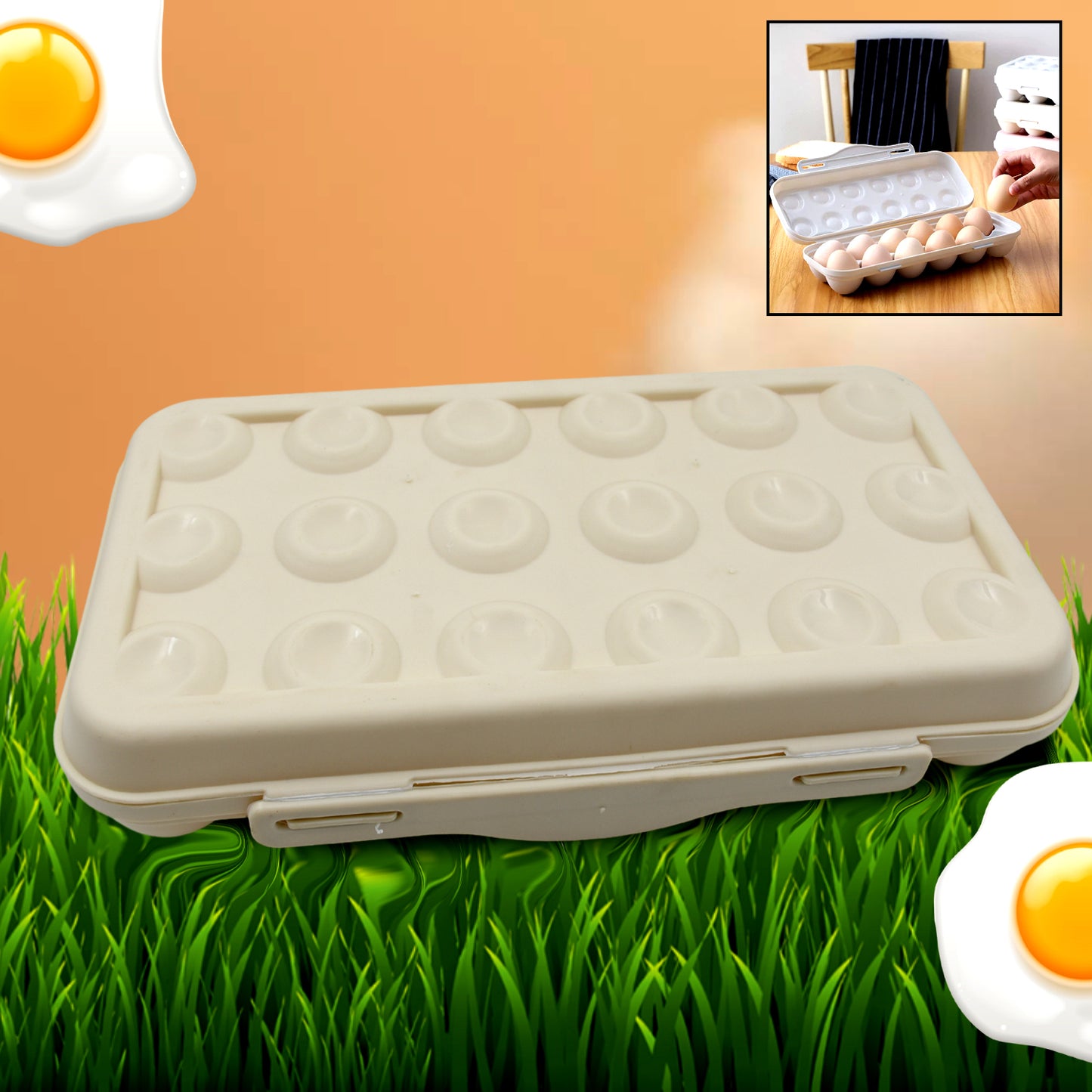 Wukusy 5727 18-grid egg holder storage container with buckle, shock-proof egg tray, full seal egg shelter for fridge and kitchen use