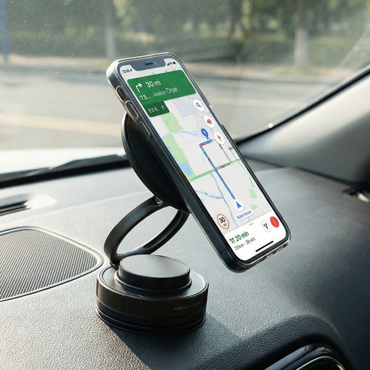 Wukusy 360° rotatable magnetic mobile phone holder stand with adjustable grip for smartphones, shown mounted on a surface.
