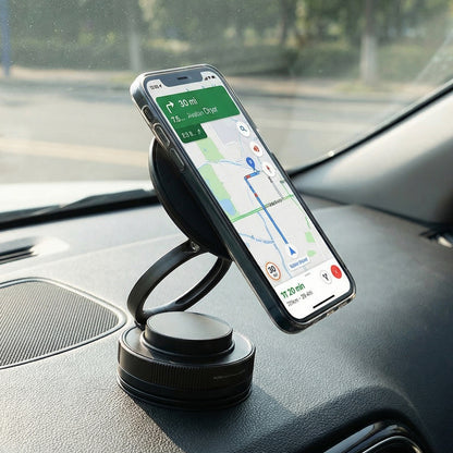 Wukusy 360° rotatable magnetic mobile phone holder stand with adjustable grip for smartphones, shown mounted on a surface.